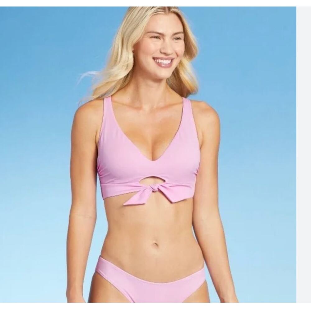 Shade & Shore Tie Front Bralette Bikini Top 34C Hipster Bikini Bottom Purple NWT